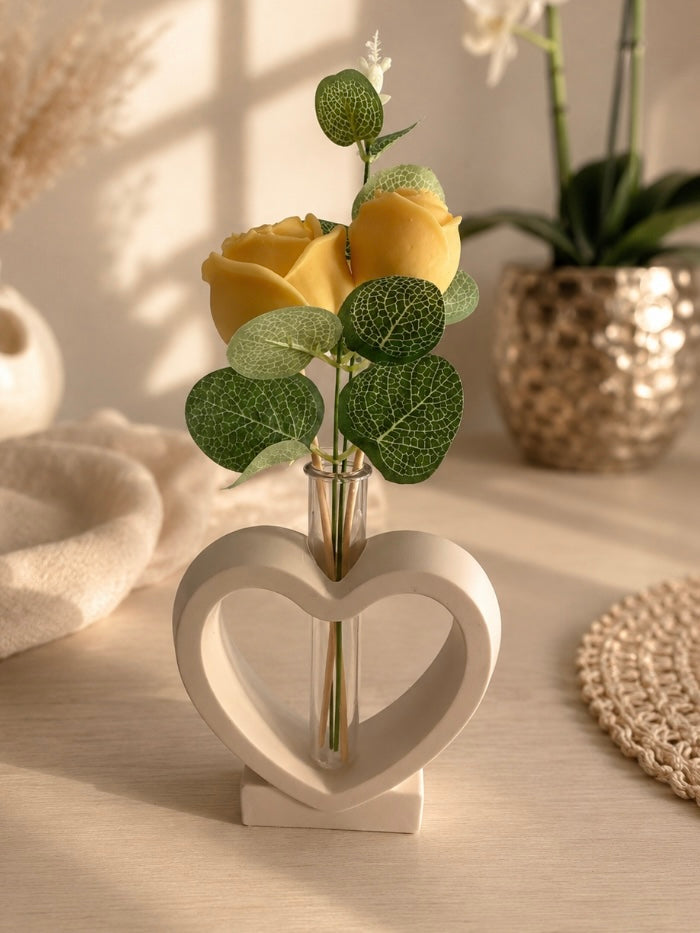 Soliflore Jesmonite & 2 Roses en Cire de Soja – Citron Meringué