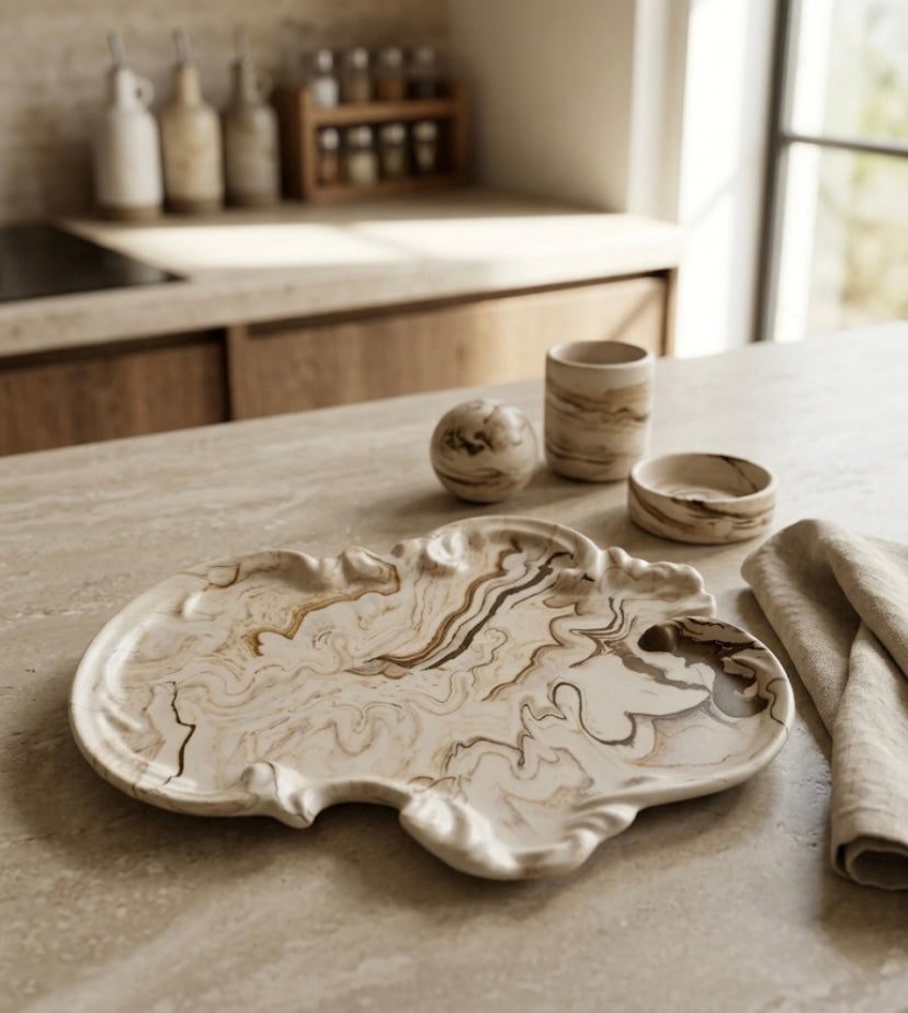 Plateau en Jesmonite Marbre Marron