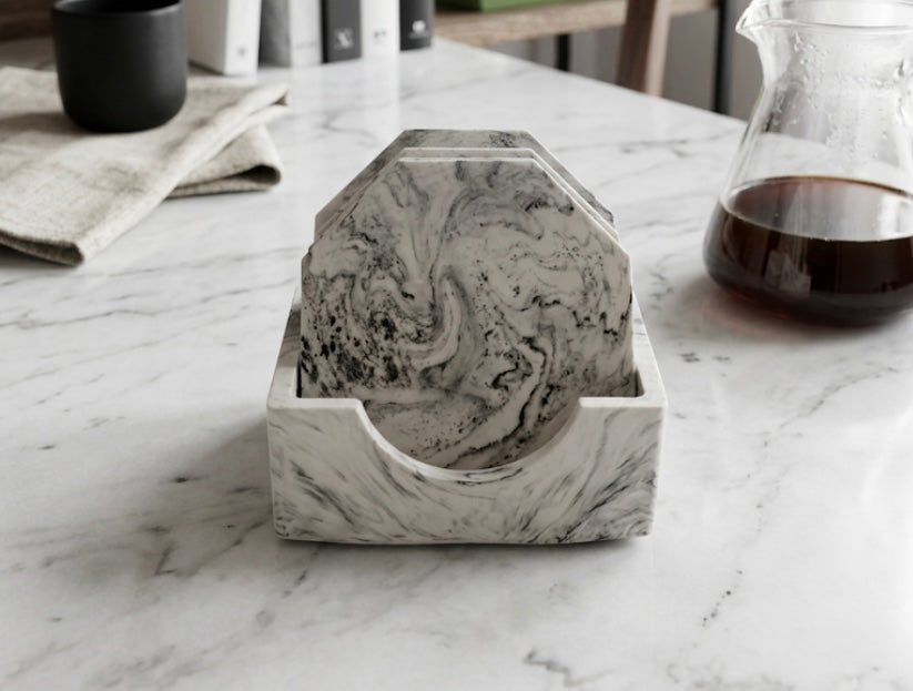 Set de 4 Sous-verres Marbrés avec Support – Jesmonite